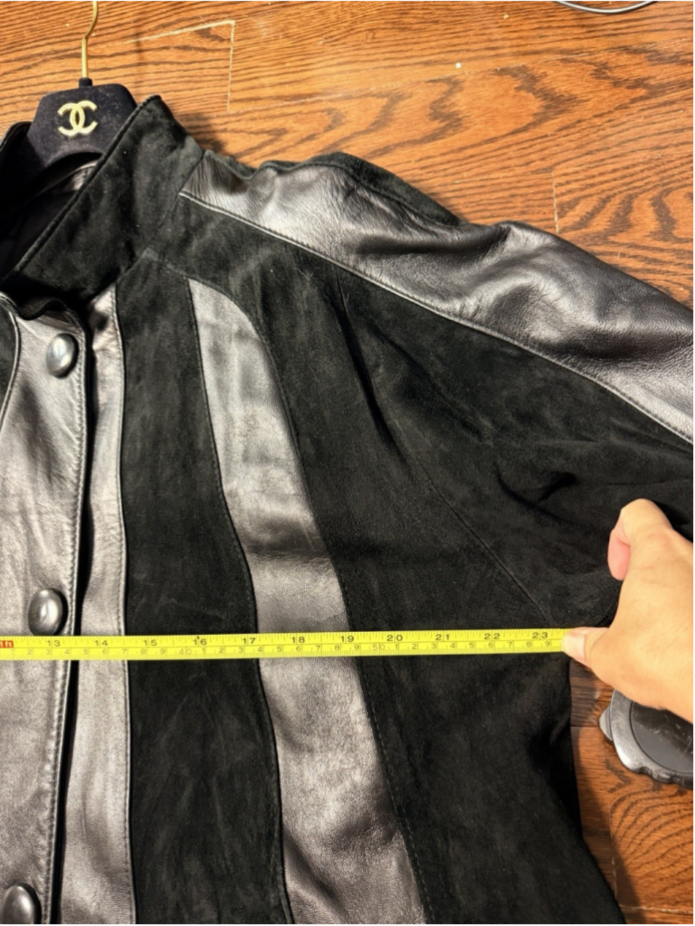 Fur Town Black Genuine Soft Leather With Suede Stripe Women's Coat size L - Picture 7 of 14